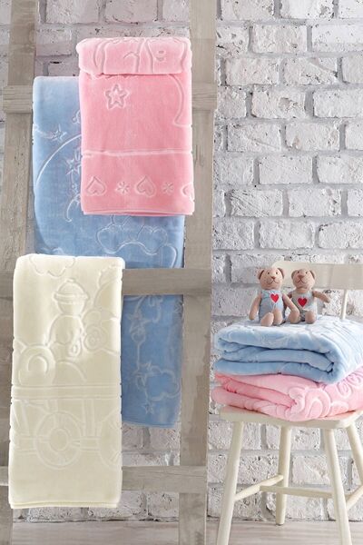 Cotton Box Blue Emboss Baby Blanket - Embossed Patterned Blanket - 100X120Cm