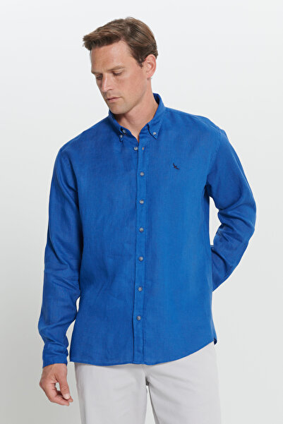 ALTINYILDIZ CLASSICS Indigo Shirt - Comfortable Fit, 100% Linen, Button Collar, Comfort Fit