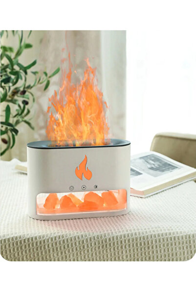 qasul Şömine Tasarımlı Alevli Işıklı Buhar Makinesi Doğal Taş Hediyeli