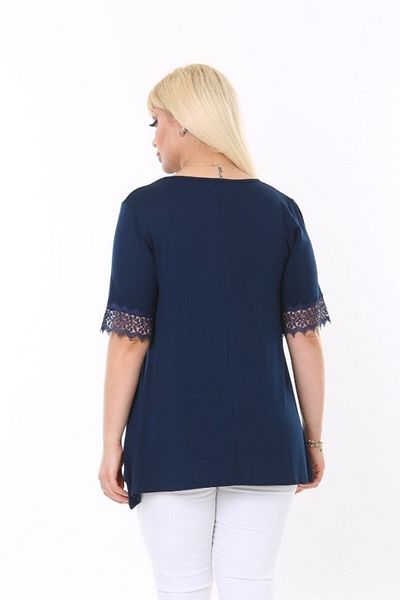 sinemisxxl navy blue tunic blouse with lace detailed lycra