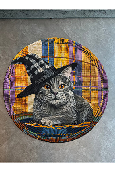 Rugs Modern Halı Paris Koleksiyonu Yuvarlak Şapkalı Kedi Desenli Dokuma Taban...