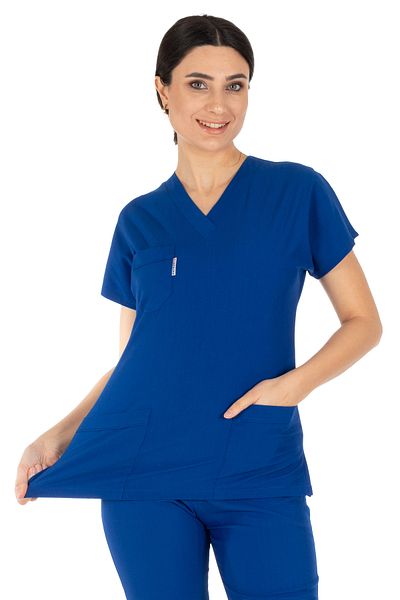 Alsancak Üniforma Sax Blue Lycra Gros Tesatura Scrubs Doctor Asistenta Tricou Liliac Maneca Costum Chirurgical