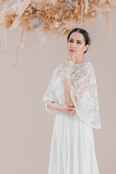 bride in love Dantel Pelerinli Şifon Elbise Gelinlik