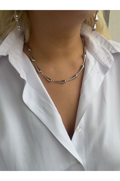 Hicrans Takı Damla Model Silver Çelik Kolye