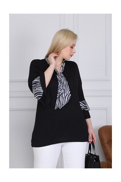 HÜLYA BUTİK Μπλούζα Black Zebra Chiffon Flares Flounce