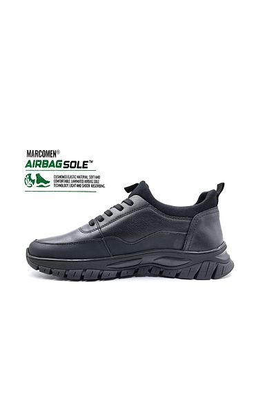 MARCOMEN Men's Black Casual Comfort Shoes - Airbag Sole, Genuine Leather