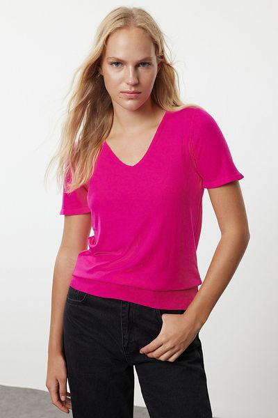 Trendyol Collection Fuchsia Premium Knitwear Λεπτή Μπλούζα - Κοντό μανίκι, TWOAW25BZ00215