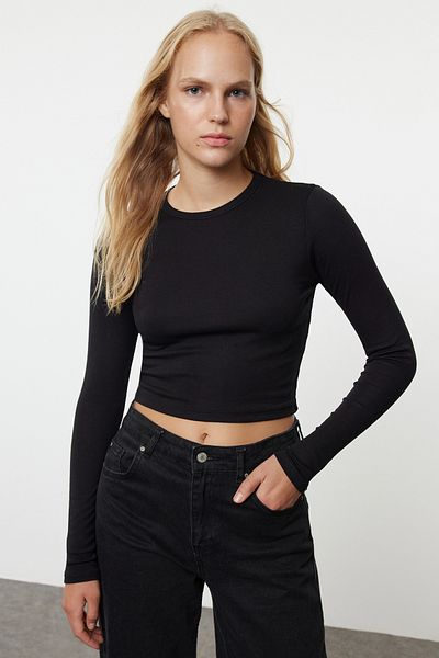 Trendyol Collection Flexible Viscose Fabric - Black-Black Striped Fitted Blouse TWOAW25BZ00056