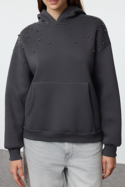 Trendyol Collection Pletená mikina v antracitové barvě - TWOAW25SW00137