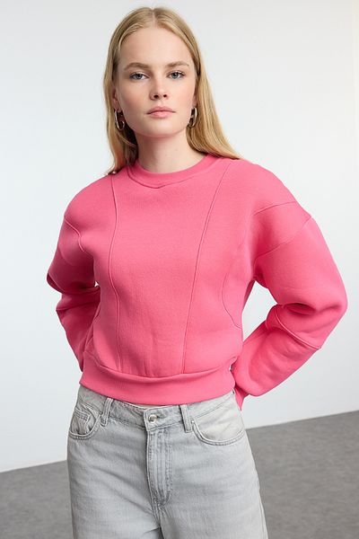 Trendyol Collection Φούξια Fleece Χοντρό εσωτερικό φούτερ με λεπτομέρεια ραφής - κανονική εφαρμογή TWOAW24sw00169