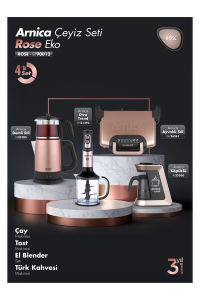 Arnica Elektronik 4'lü Çeyiz Seti Eko ST90012 Rose