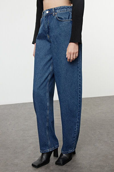 Trendyol Collection Tmavě modré skater DŽÍNY s vysokým pasem – udržitelné TWOAW25je00145