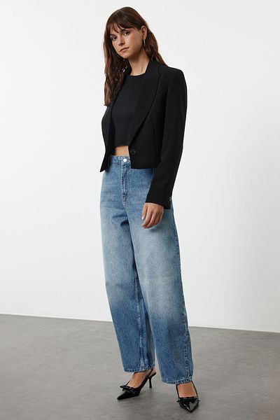 Trendyol Collection High Waist Blue Baggy Jeans - Barrel Cut Twoaw25Je00297