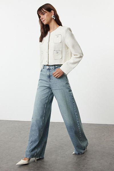 Trendyol Collection Blaue Palazzo-Jeans mit extra weitem Bein und hoher Taille – TWOAW25JE00292