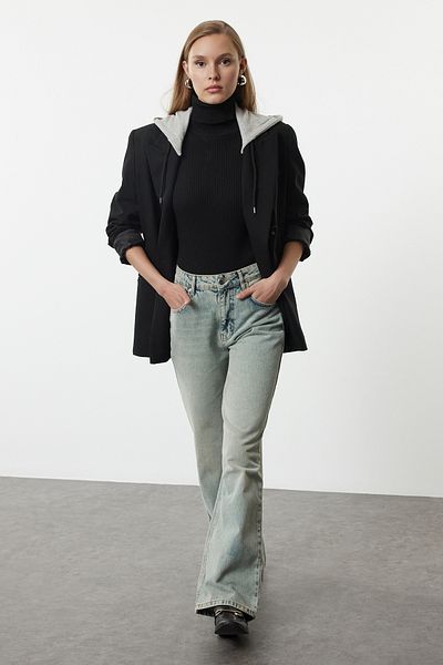 Trendyol Collection Blugi vintage cu talie înaltă, cu picioare largi, albaștri - Efect decolorat, TWOAW25JE00173