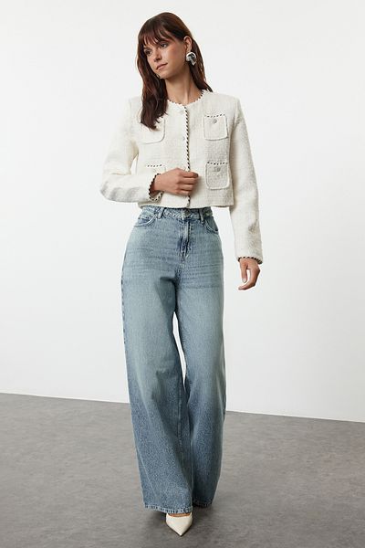 Trendyol Collection Blaue Palazzo-Jeans mit extra weitem Bein und hoher Taille – TWOAW25JE00292
