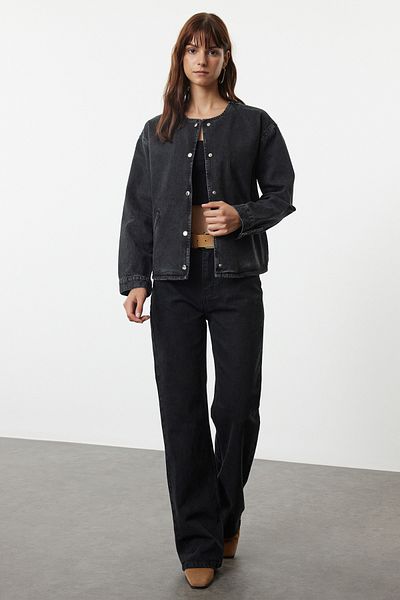 Trendyol Collection Дънково черно яке - с копчета отпред, TWOAW25CE00032