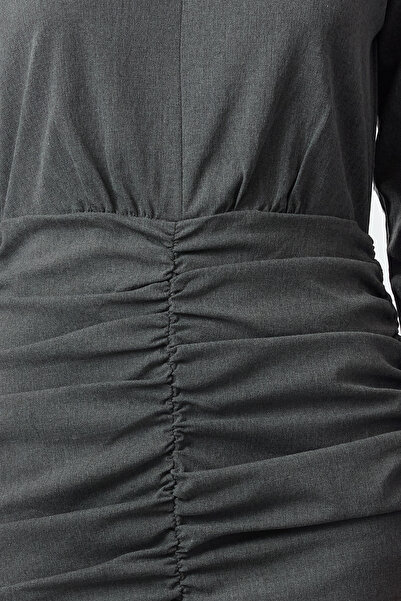 Trendyol Collection Gray Mini Woven Dress - Drape Detailed, Body Wrap Twoaw25el00160