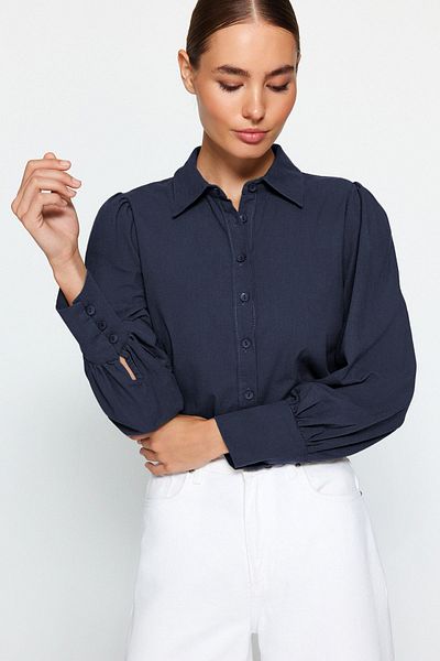 Trendyol Collection Balloon Sleeve sötét sötétkék pamut ing - TWOSS20GO0065