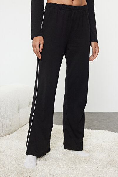 Trendyol Collection Σετ Πιτζάμες Πλεκτής από 100% Βαμβακερή Μαύρη - με Λεπτομέρεια Σωληνώσεων Thmaw25Pt00105