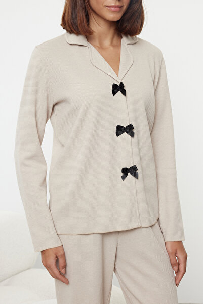 Trendyol Collection Waffle Patterned Beige Knitted Pajamas Set - Thmaw25Pt00195