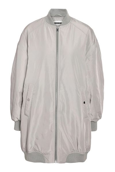 Noisy May LDS - Lange Bomberjacke, silberner Reißverschluss, Taschen vorne, Rippe an der Flasche