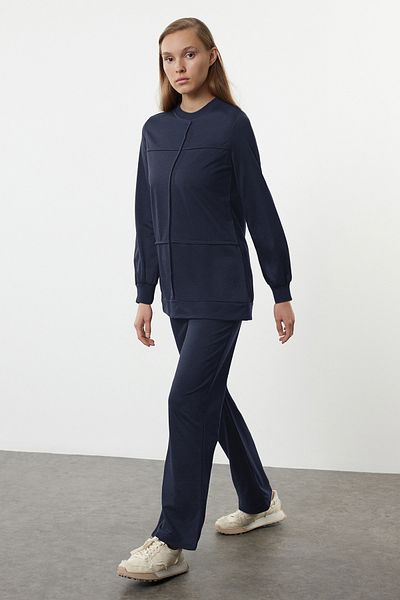 Trendyol Modest Sötétkék bordás nagyméretű készlet - alsó és felső Tctaw25us00113