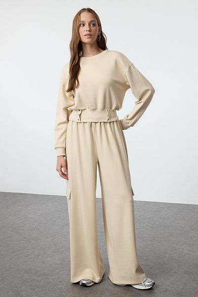 Trendyol Collection Άνετη εφαρμογή - Φούτερ Stone Snap Crop Twoaw25sw00160