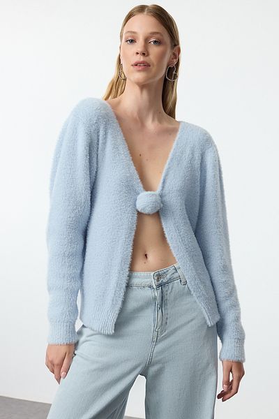Trendyol Collection Cardigan de tricotaj albastru cu detaliu trandafir - TWOAW25HI00081
