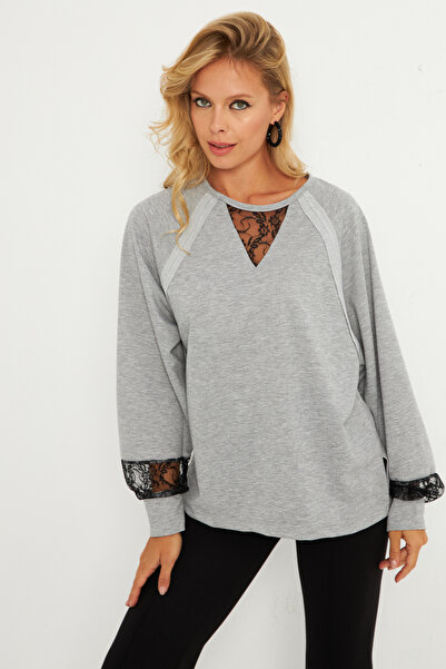 Cool & Sexy Šedá dámská mikina s krajkou - Ey2906