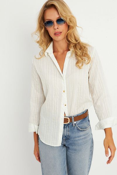 Cool & Sexy Ecru-Blue Women's Shirt Ked714