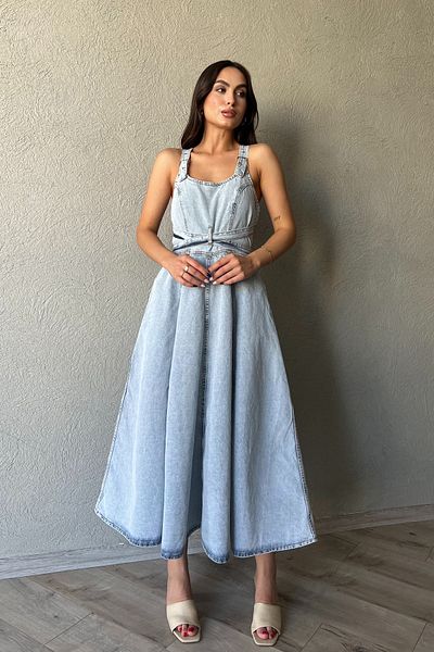 Seda Yalçın Atelier Light Blue Denim Long Dress with Tie Detail