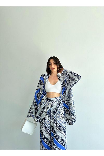 ELBEY Set kimono lejer - cu model albastru