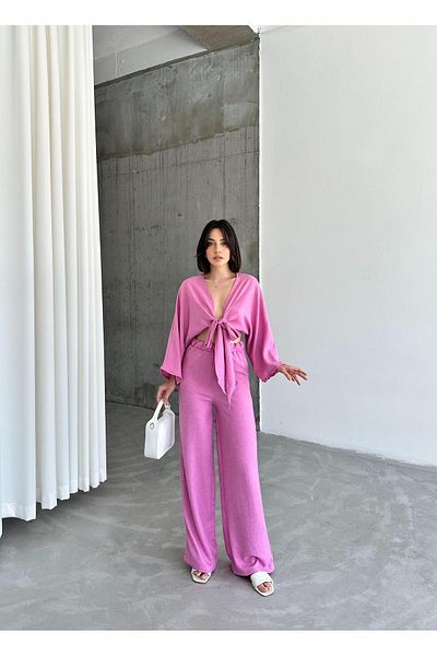 ELBEY Pink Casual Double Set - Front Tie