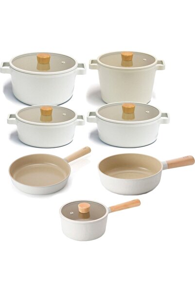 NEOFLAM Fika Alüminyum Döküm Cam Kapaklı 12 Parça Tencere & Tava Seti 18S22K2...