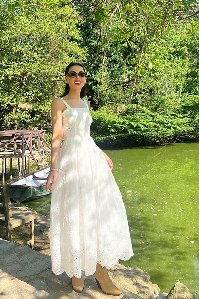 Seda Yalçın Atelier White Sling Dress with Embroidery Detail