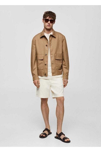 MANGO Man Hemdjacke mit Taschen, Baumwolle und Leinen
