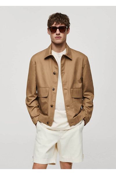 MANGO Man Hemdjacke mit Taschen, Baumwolle und Leinen