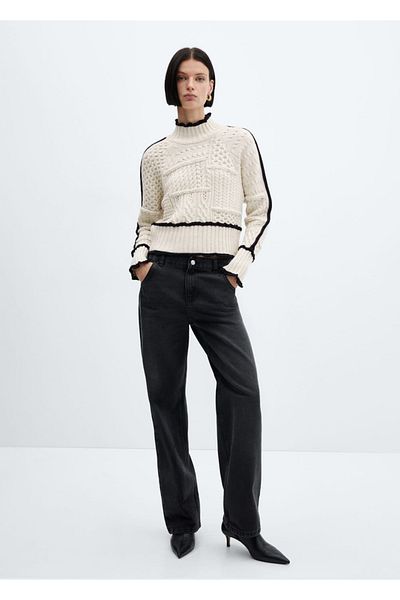 MANGO Woman Gummierter Strickpullover mit Kontraststreifen