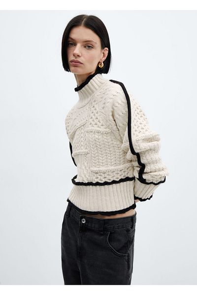 MANGO Woman Gummierter Strickpullover mit Kontraststreifen