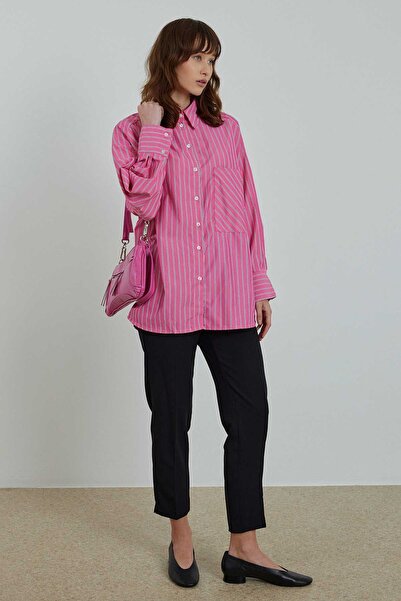 Hooopstore Φούξια ριγέ πουκάμισο oversize