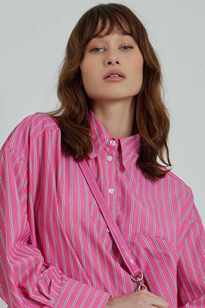 Hooopstore Φούξια ριγέ πουκάμισο oversize