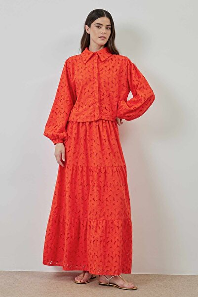 Hooopstore Red SKirt and Embroidery Detailed Suit Set