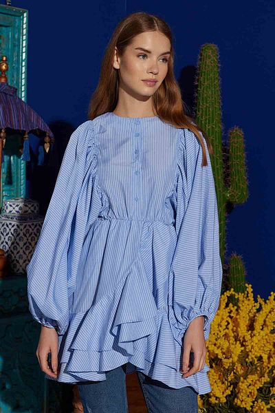 Hooopstore Blue Striped Flounce Shirt