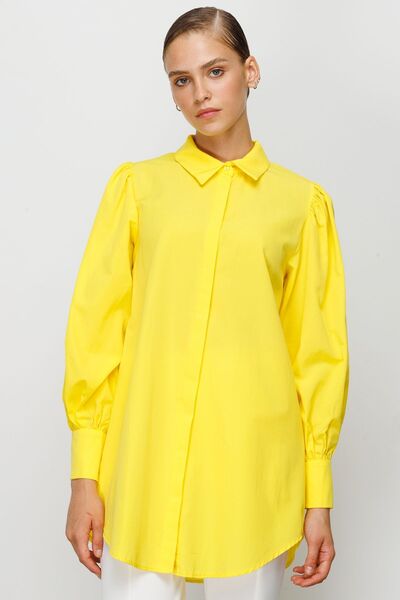 Hooopstore قميص أساسي بأكمام بالون - أصفر