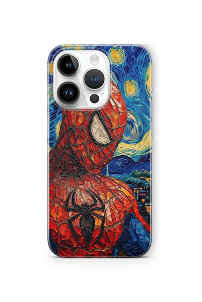 Space Star iPhone 14 Pro Max Uyumlu Spiderman Tasarım Baskılı Şeffaf Kılıf