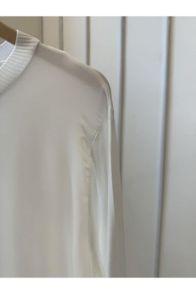 EFRAZE Pleated Ecru Chiffon Long Sleeve Underwear - 877