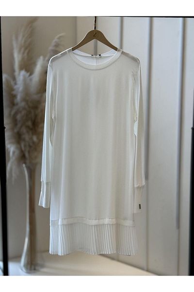 EFRAZE Pleated Ecru Chiffon Long Sleeve Underwear - 877