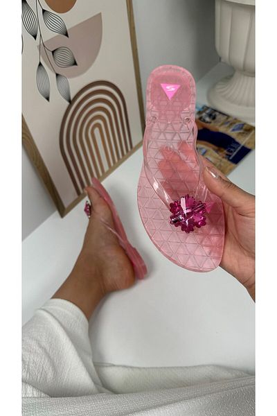 Nstil Pink Daily Women's Slippers - Gel Detailed, Jewelled Oval Toe, Flat Sole C2