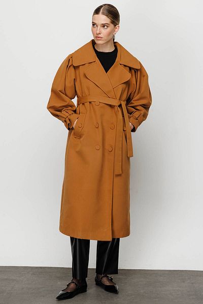 Hooopstore CROWACE PLATED BUTTONED TRENCH COAT - BROWN